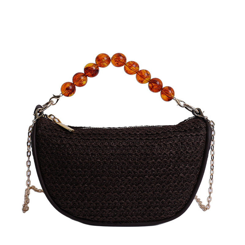 Stylish Woven Handbag with Beaded Handle