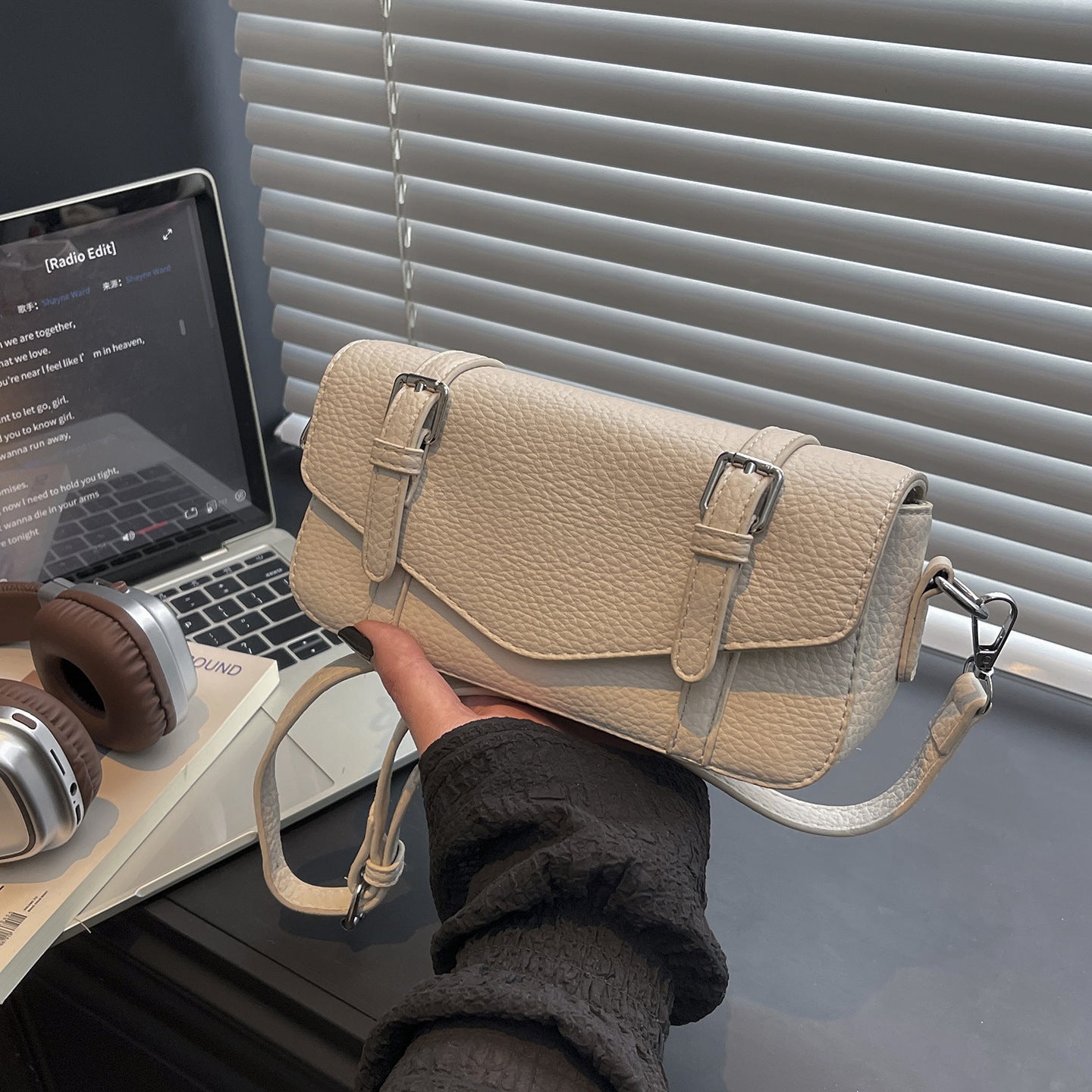 Women's elegant shoulder bag made of textured synthetic leather with adjustable shoulder strap-https://detail.1688.com/offer/1005013698614.html-Calm Wears-Black-nothing-Calm Wears