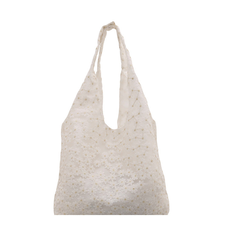 Elegant Floral Embroidered Grocery Tote Bag