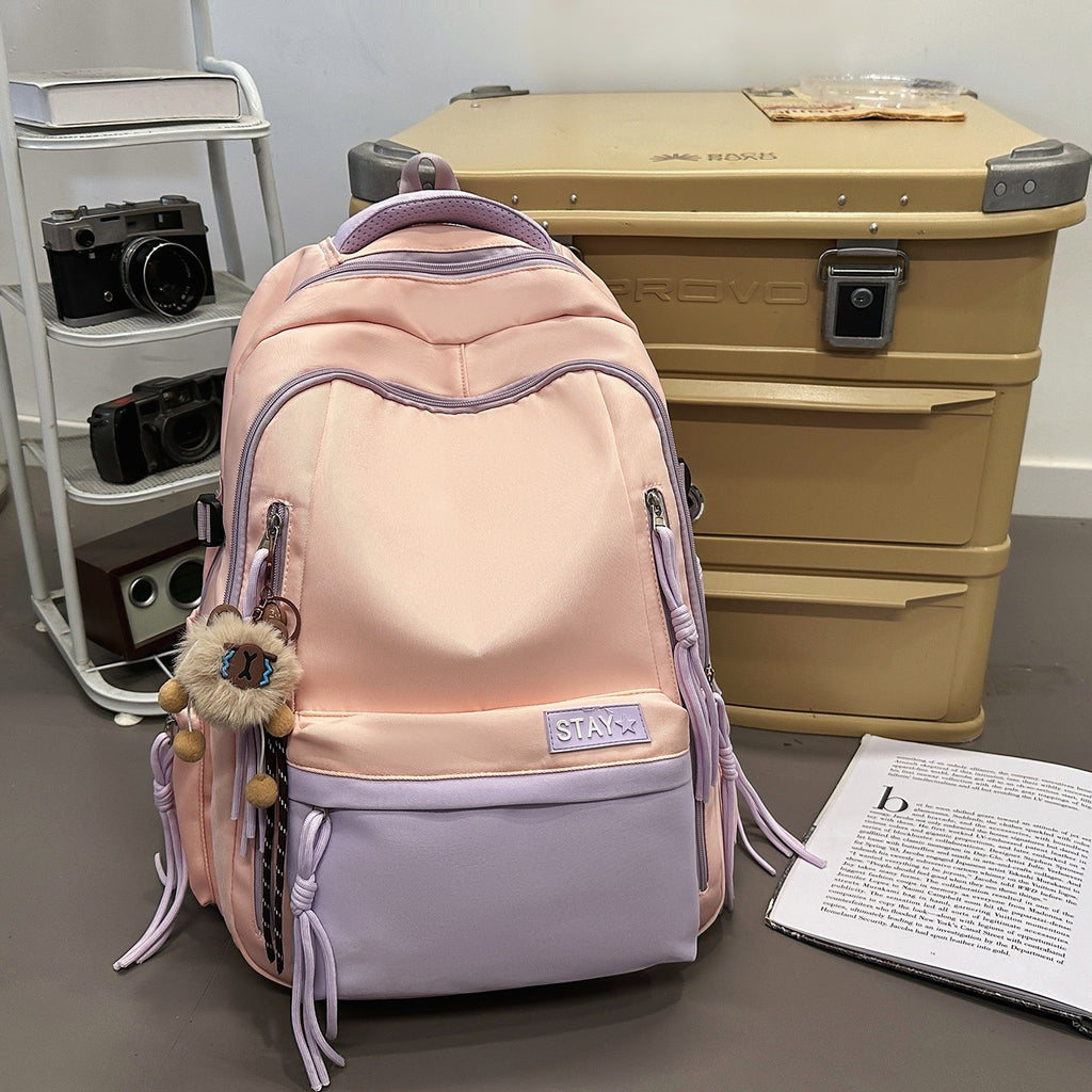 Backpack with Cute Animal Pendant and Practical Compartments