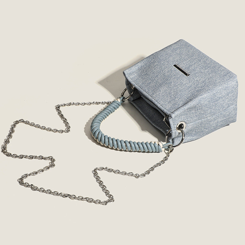 Women's Denim Mini Handbag with Elegant Chain Strap