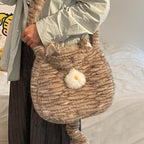 Cozy Plush Shoulder Bag with Animal Motif