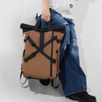 Backpack with roll closure and durable materials