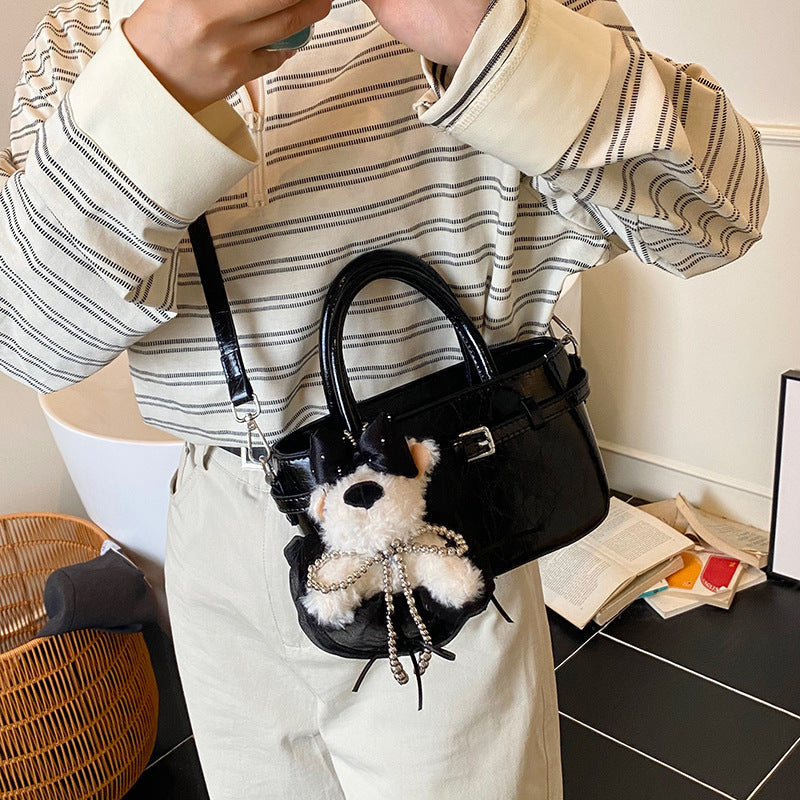 Women's mini bag with cute animal charm and detachable shoulder strap