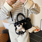 Women's mini bag with cute animal charm and detachable shoulder strap