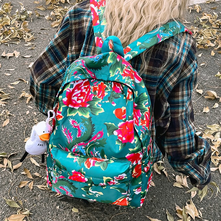 Leisure backpack with colorful floral pattern