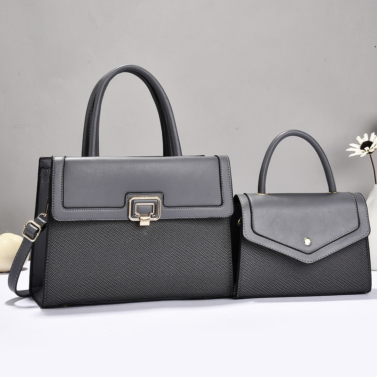 Women’s handbag set with textured design and elegant mini crossbody bag-https://detail.1688.com/offer/1041920744708.html-Calm Wears-Gray-301121-Calm Wears