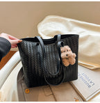 Woven Leather Shoulder Tote Bag