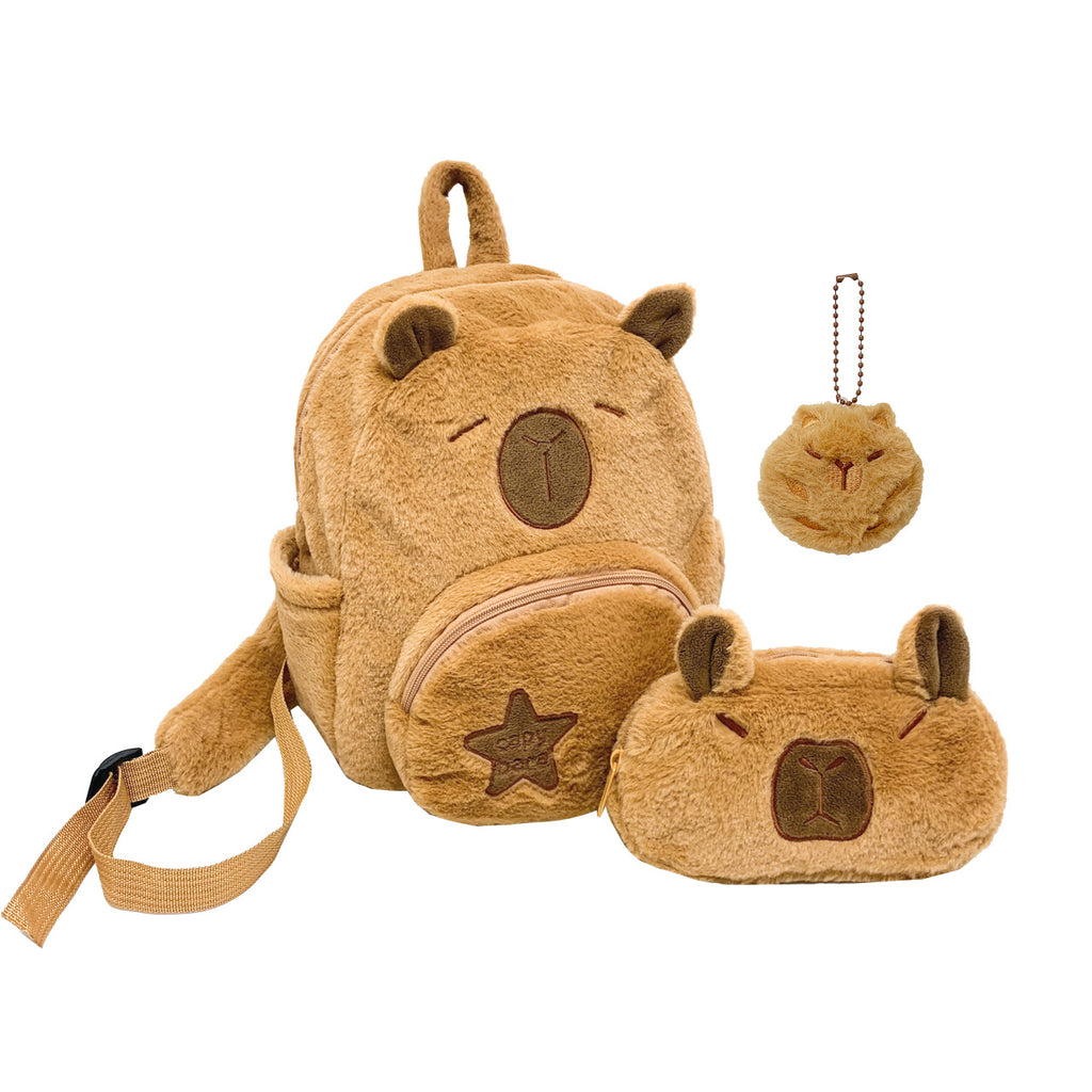 Plush backpack with animal motif and practical compartments
