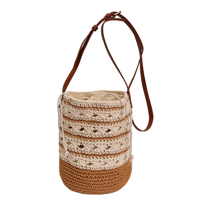 Ladies crocheted shoulder bag with fashionable drawstring-https://detail.1688.com/offer/1046006069849.html-Calm Wears-Beige-nothing-Calm Wears