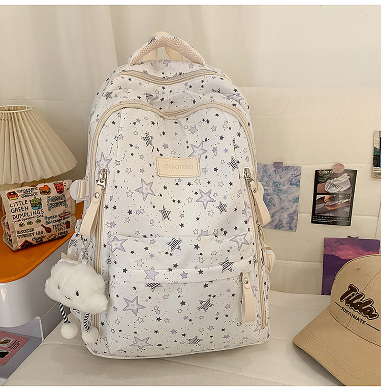 Stylish Star-Printed School Backpack-https://detail.1688.com/offer/1055119505063.html-Calm Wears-White Purple-Calm Wears