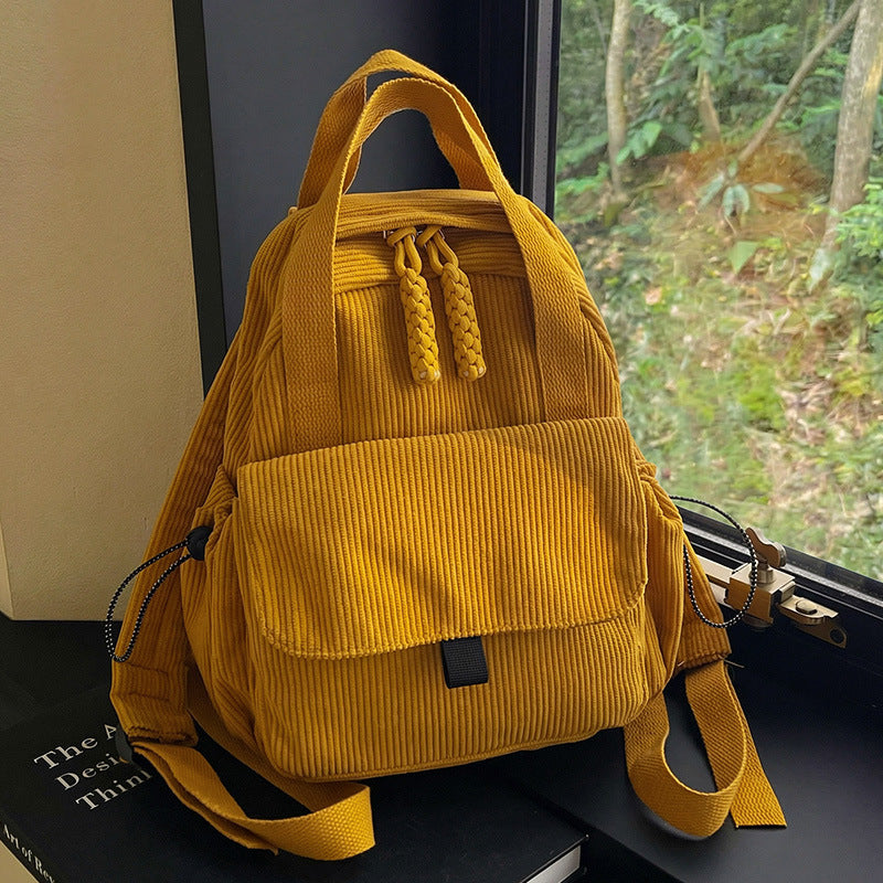 Cord-Backpack with Multiple Compartments and Reinforced Bottom