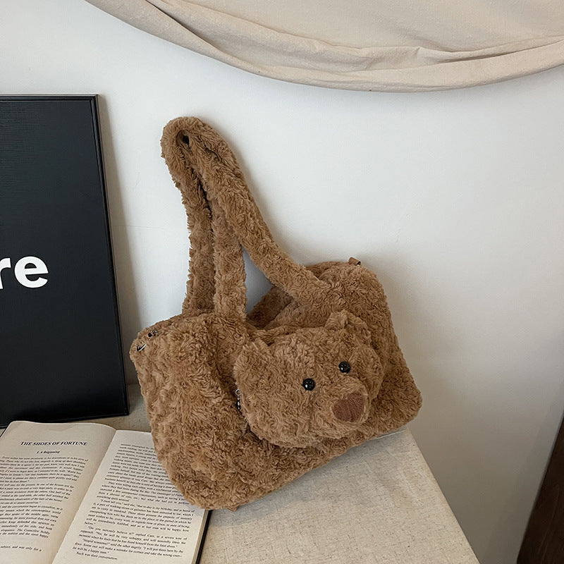 Plush handbag with bear motif
