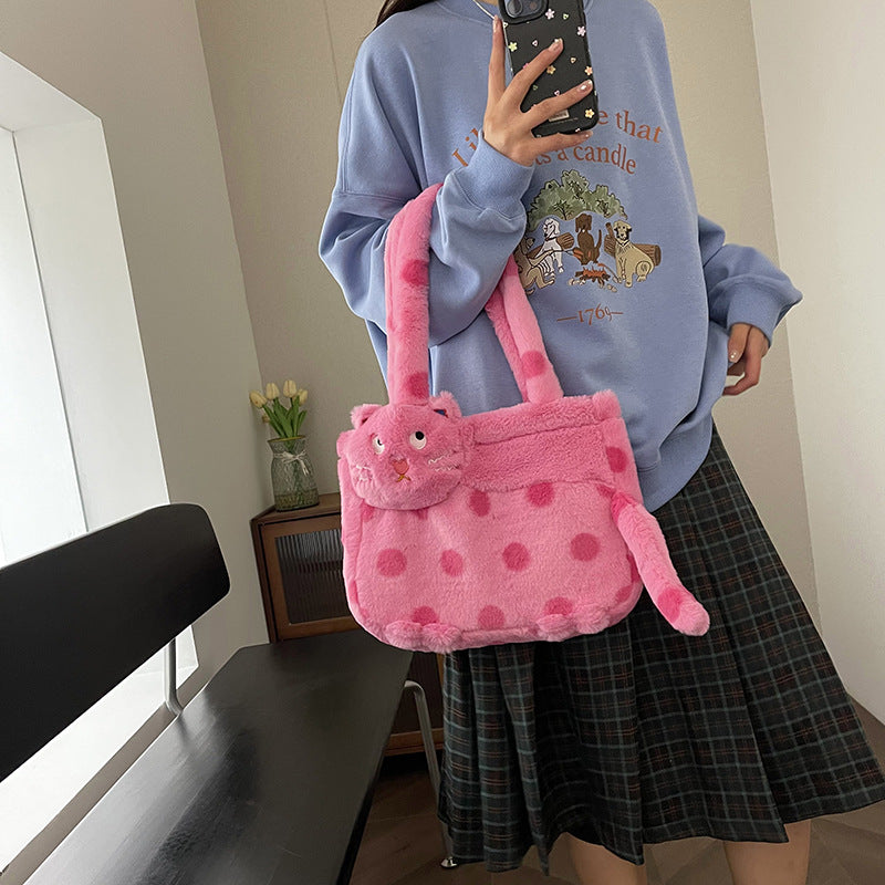 Plush shoulder bag with animal motif
