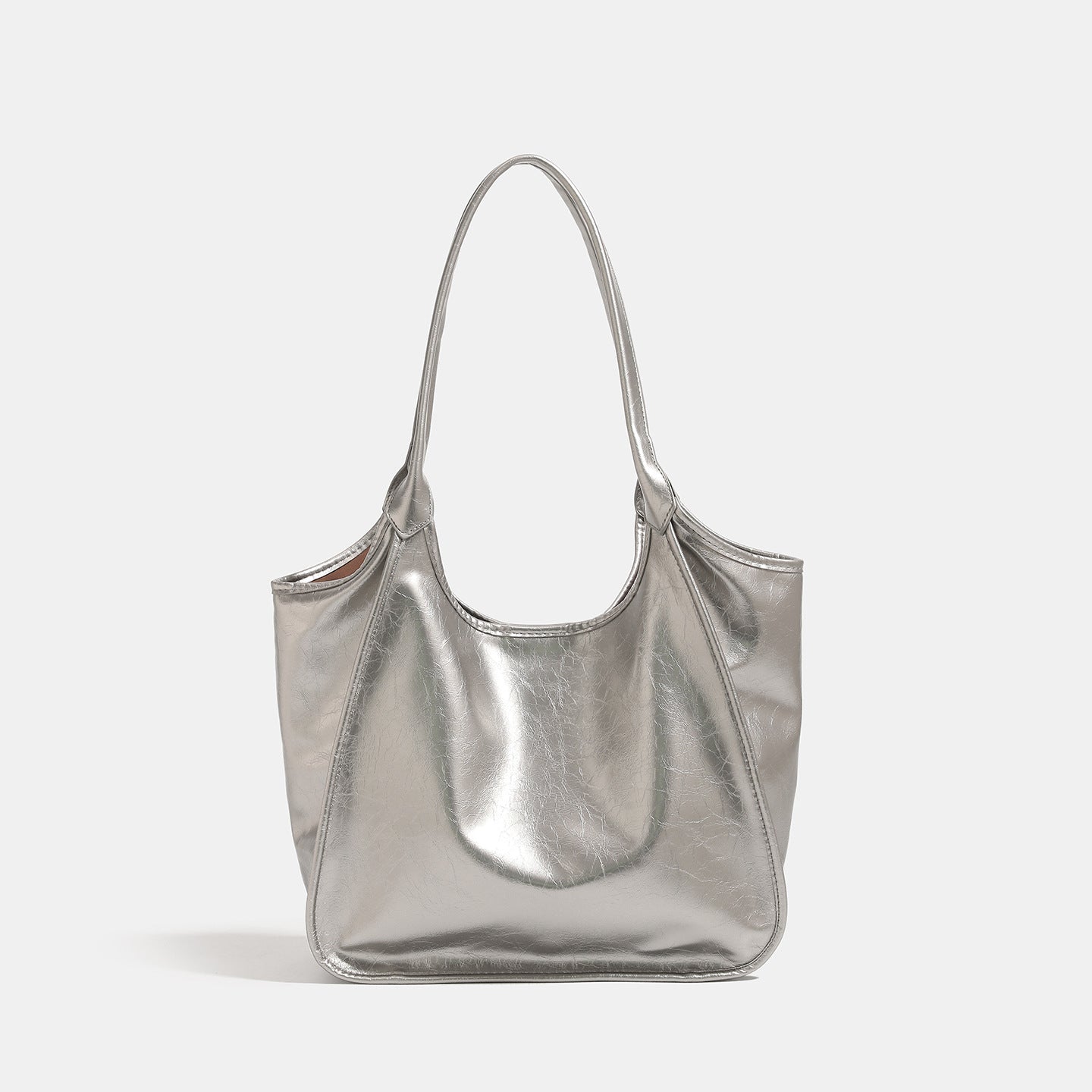 Women’s fashionable tote bag with shiny surface-https://detail.1688.com/offer/973399469469.html-Calm Wears-Silver-nothing-Calm Wears