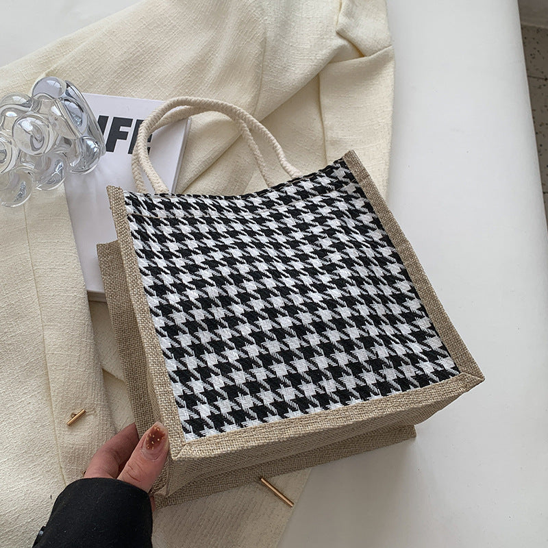 Ladies Jute Bag in classic Houndstooth pattern-https://detail.1688.com/offer/710679752572.html-Calm Wears-Orange-nothing-Calm Wears