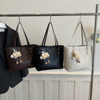 Women's classic tote bag with charming plush toy pendant-https://detail.1688.com/offer/1049019114052.html-Calm Wears-Coffee-Size: Without pendant-Calm Wears