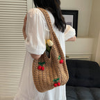 Women Handmade Shoulder Bag with Playful Fruit Appliqués-https://detail.1688.com/offer/1013988186399.html-Calm Wears-Khaki-nothing-Calm Wears