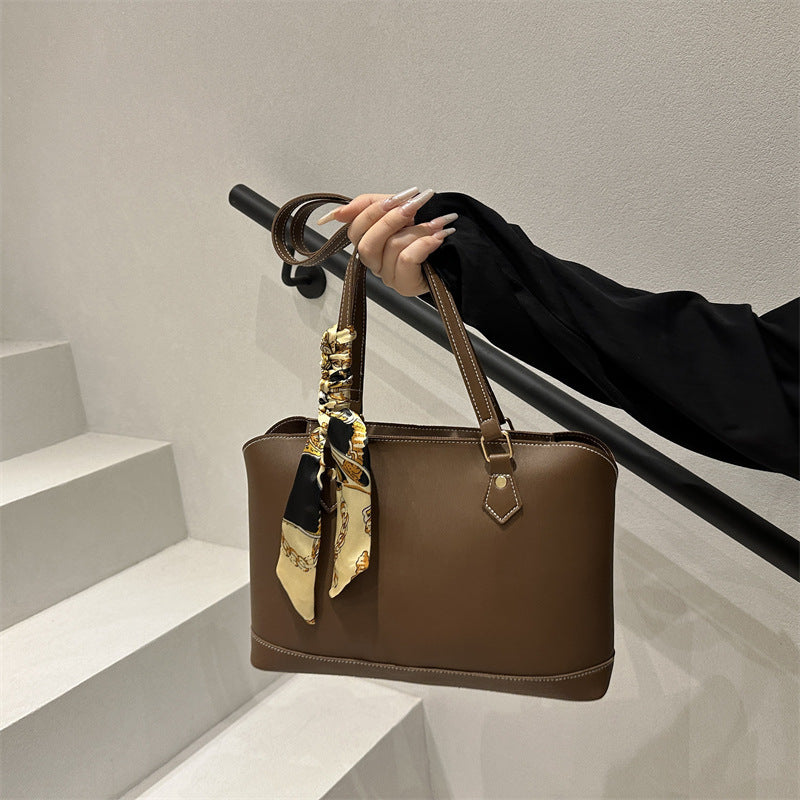 Elegant Structured Tote Bag with Decorative Scarf