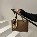 Elegant Structured Tote Bag with Decorative Scarf