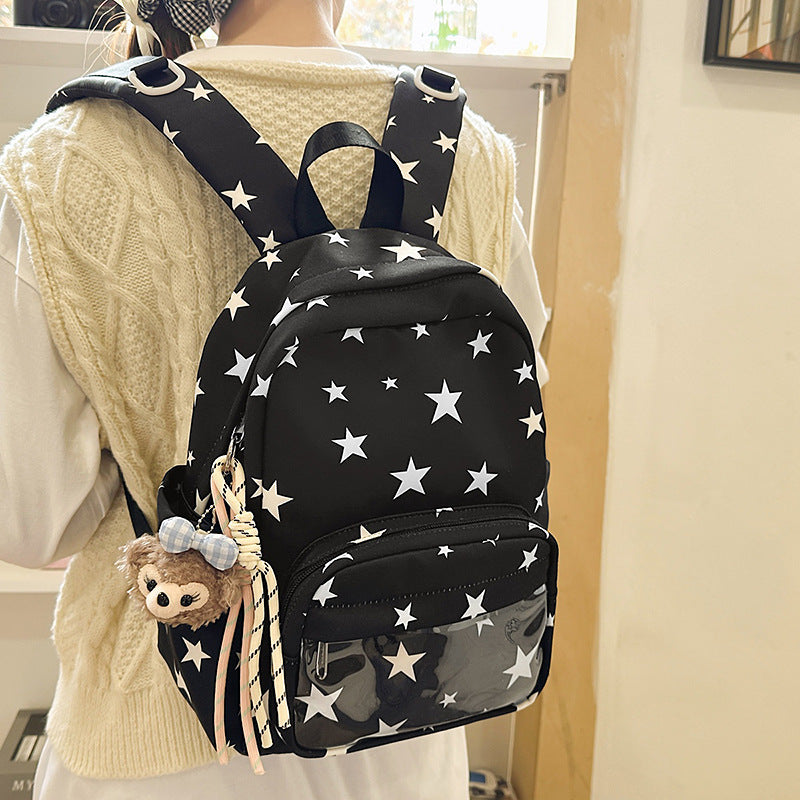 Star-Print Multi-Pocket Backpack