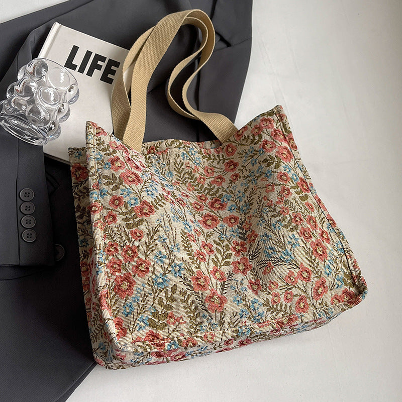 Women's tote bag with floral embroidery design and sturdy handles-https://detail.1688.com/offer/810077843072.html-Calm Wears-Rosa-nothing-Calm Wears