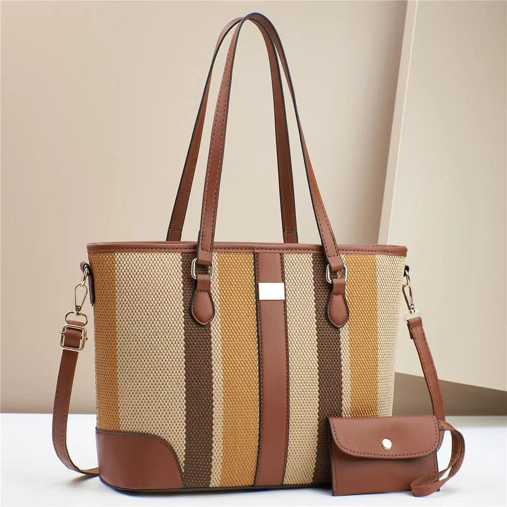 Women's tote bag with textured outer material and removable mini clutch-https://detail.1688.com/offer/785335558810.html-Calm Wears-Coffee-31-Calm Wears