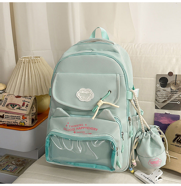Cat-Designed Multi-Pocket School Backpack-https://detail.1688.com/offer/1051154679450.html-Calm Wears-Mint Green-Calm Wears