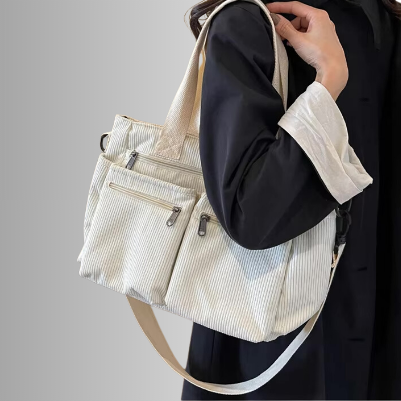 Cord Shoulder Bag with Multiple Pockets for Women