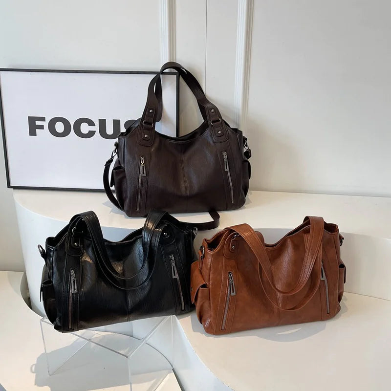 Softness Large Capacity Tote Bag-Calm Wears-Dark brown-Calm Wears