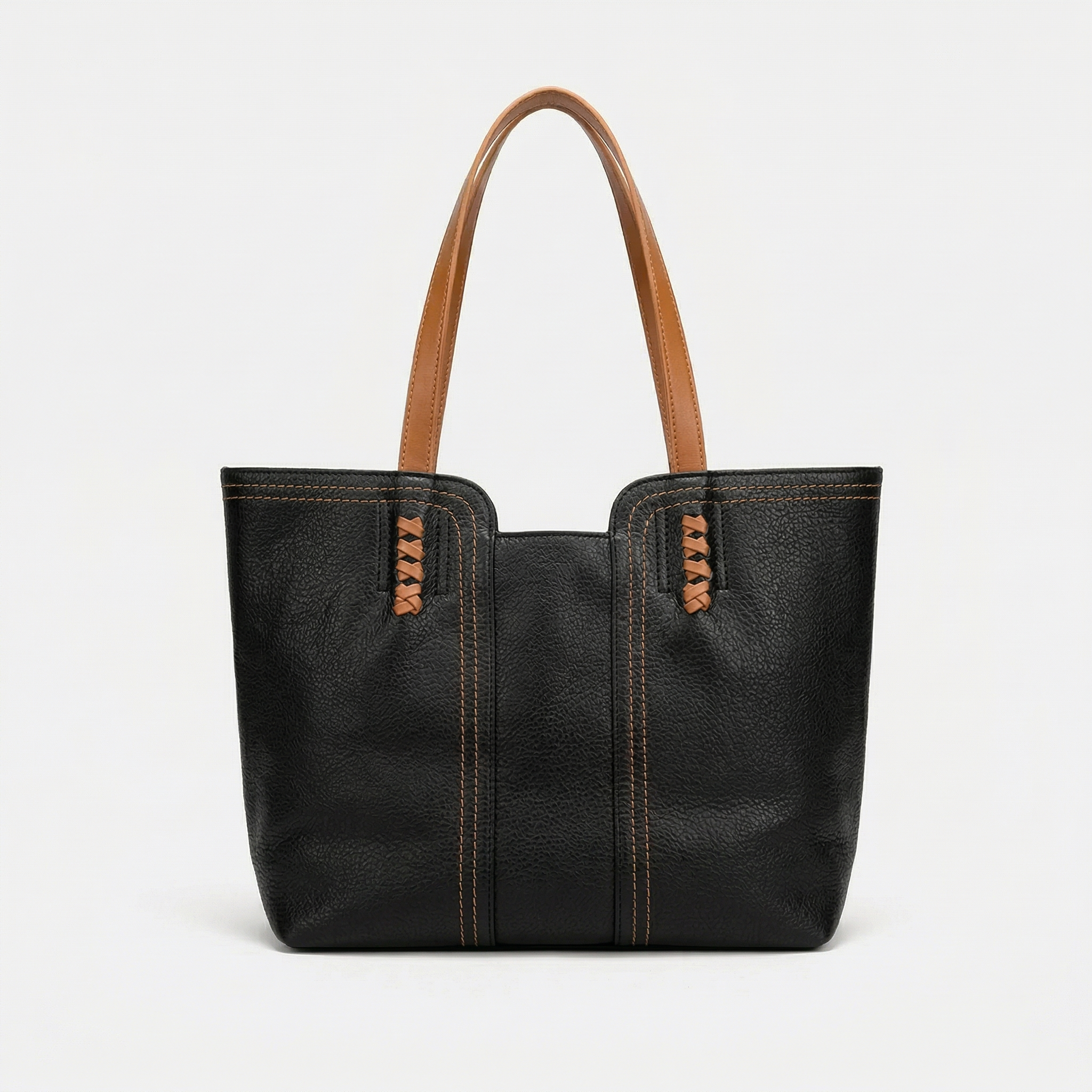 Large vegan leather tote bag, work shoulder bag-mayfair ellis20260422-Calm Wears-Black-Calm Wears