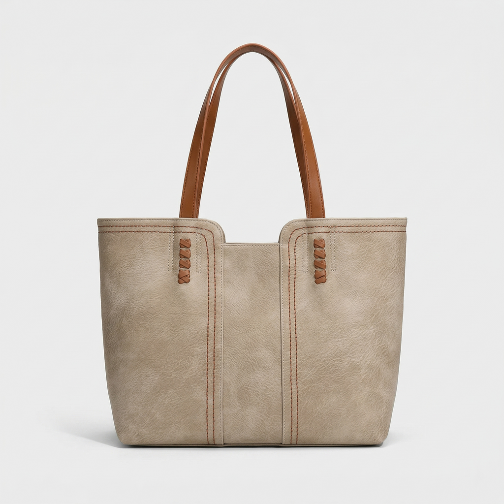 Large vegan leather tote bag, work shoulder bag-mayfair ellis20260422-Calm Wears-Beige-Calm Wears