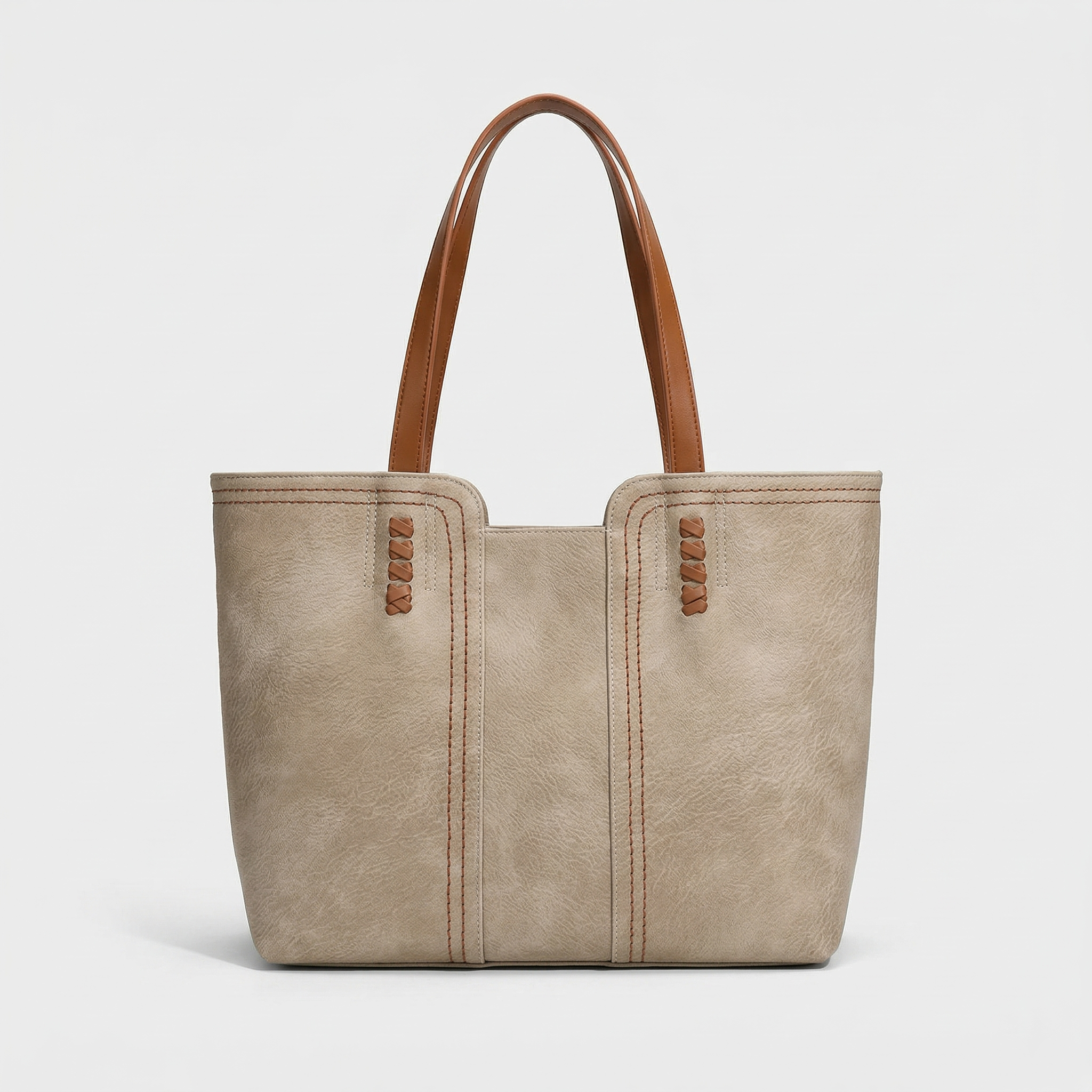Large vegan leather tote bag, work shoulder bag-mayfair ellis20260422-Calm Wears-Beige-Calm Wears