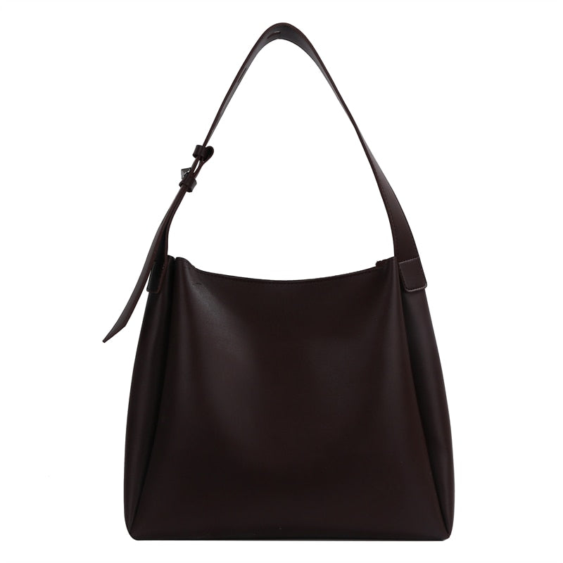 High-Quality Women's Shopper Large Capacity Shoulder Bag Pure Color Wide Strap Soft PU Leather-trendvilla20240423-Calm Wears-Coffee-33x30x10cm-Calm Wears