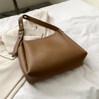 High-Quality Women's Shopper Large Capacity Shoulder Bag Pure Color Wide Strap Soft PU Leather