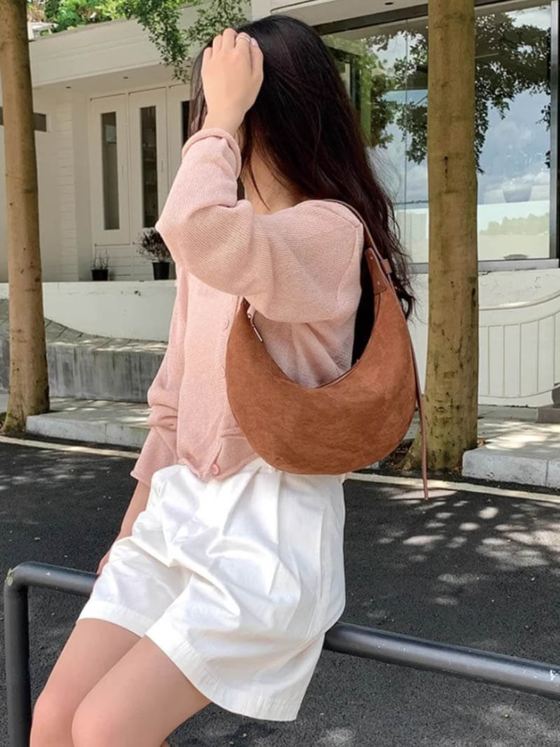 Half Moon Bag Made of Suede