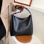 High-Quality Women's Shopper Large Capacity Shoulder Bag Pure Color Wide Strap Soft PU Leather