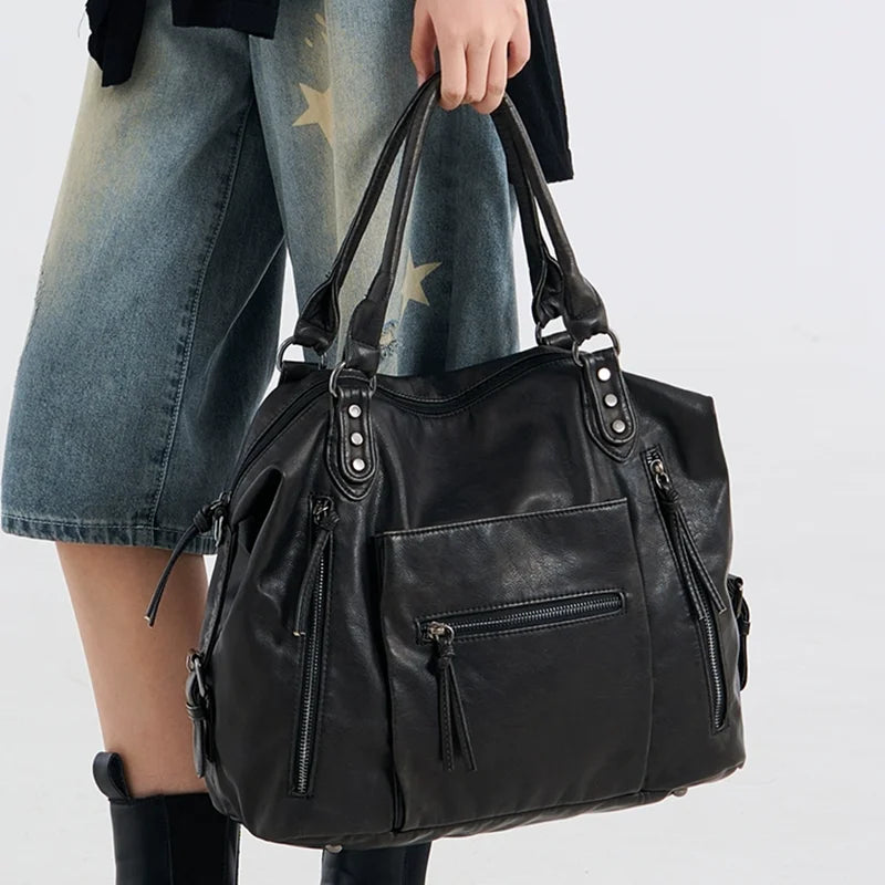 multipocket shoulder bag fashion retro commuter underarm motorcycle bag brand design women crossbody bag large travel bag-dione couture20260420-Calm Wears-Black-Calm Wears