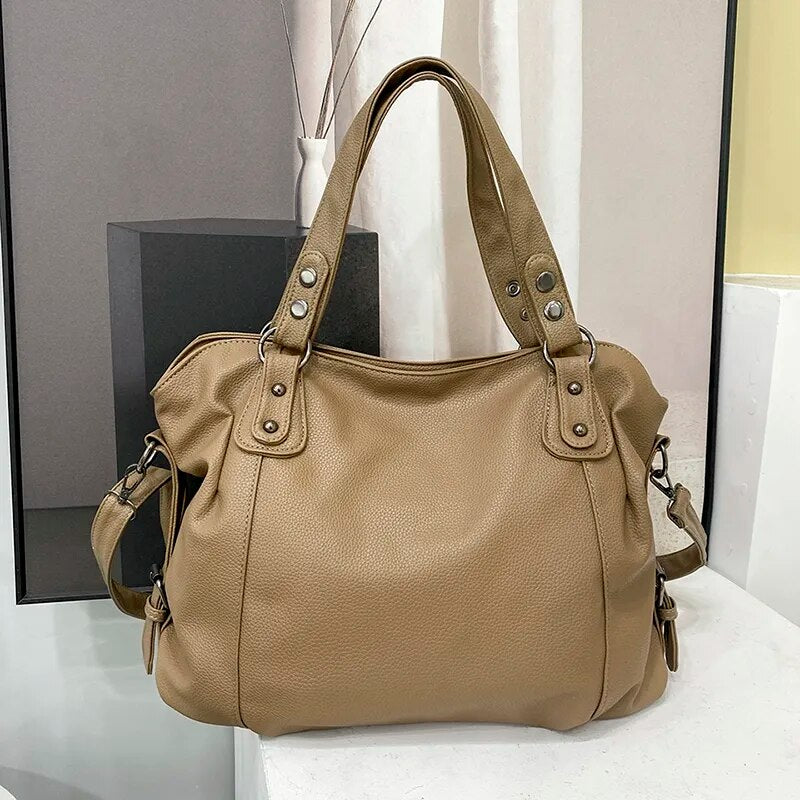 large women's tote bag made of faux leather with zipper-leyna moda20250218-Calm Wears-Beige-Calm Wears