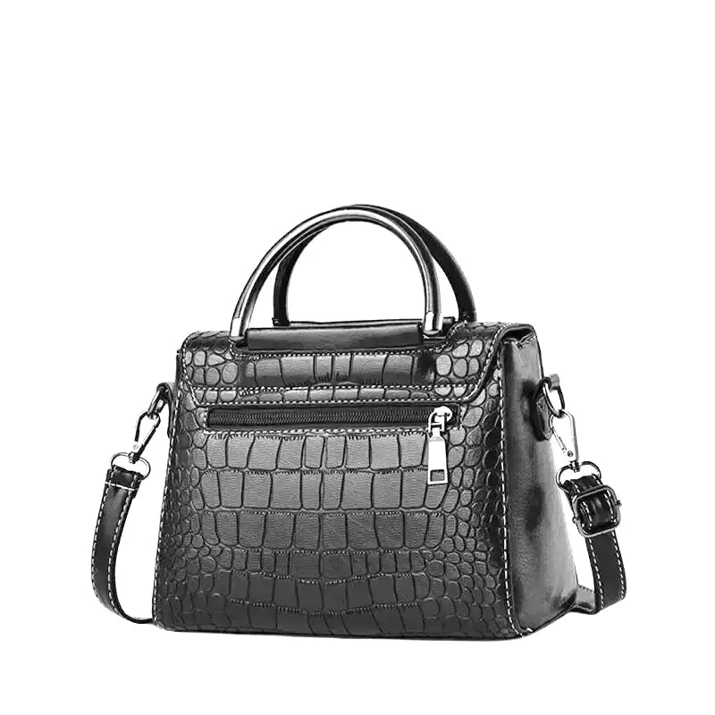 Small Croco Square Handbag in Leather