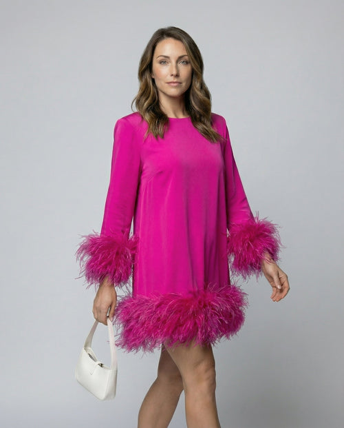 Asymmetrical Feather Mini Dress Women-deqalli20240919-Calm Wears-Pink-XS-Calm Wears