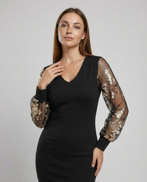 Black Flower Mesh Midi Dress-lavorea20240923-Calm Wears-Black-S-Calm Wears
