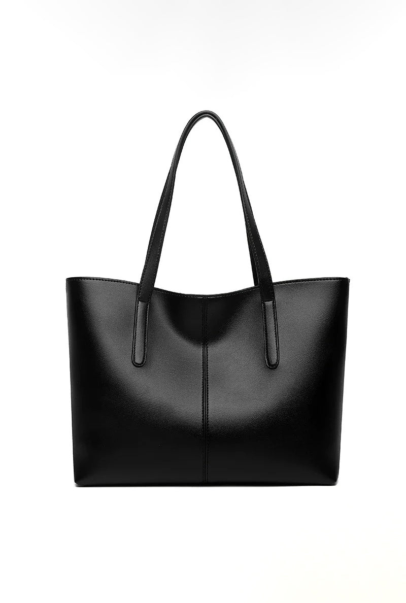 Large Leather Tote Bag, Women's Work Bag with Zipper-mayfair ellis20260422-Calm Wears-Black-Calm Wears