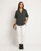 Blouse top women with V-neck-https://detail.1688.com/offer/1006231082802.html-Calm Wears-Black-S-Calm Wears