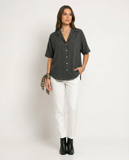 Blouse top women with V-neck-https://detail.1688.com/offer/1006231082802.html-Calm Wears-Black-S-Calm Wears