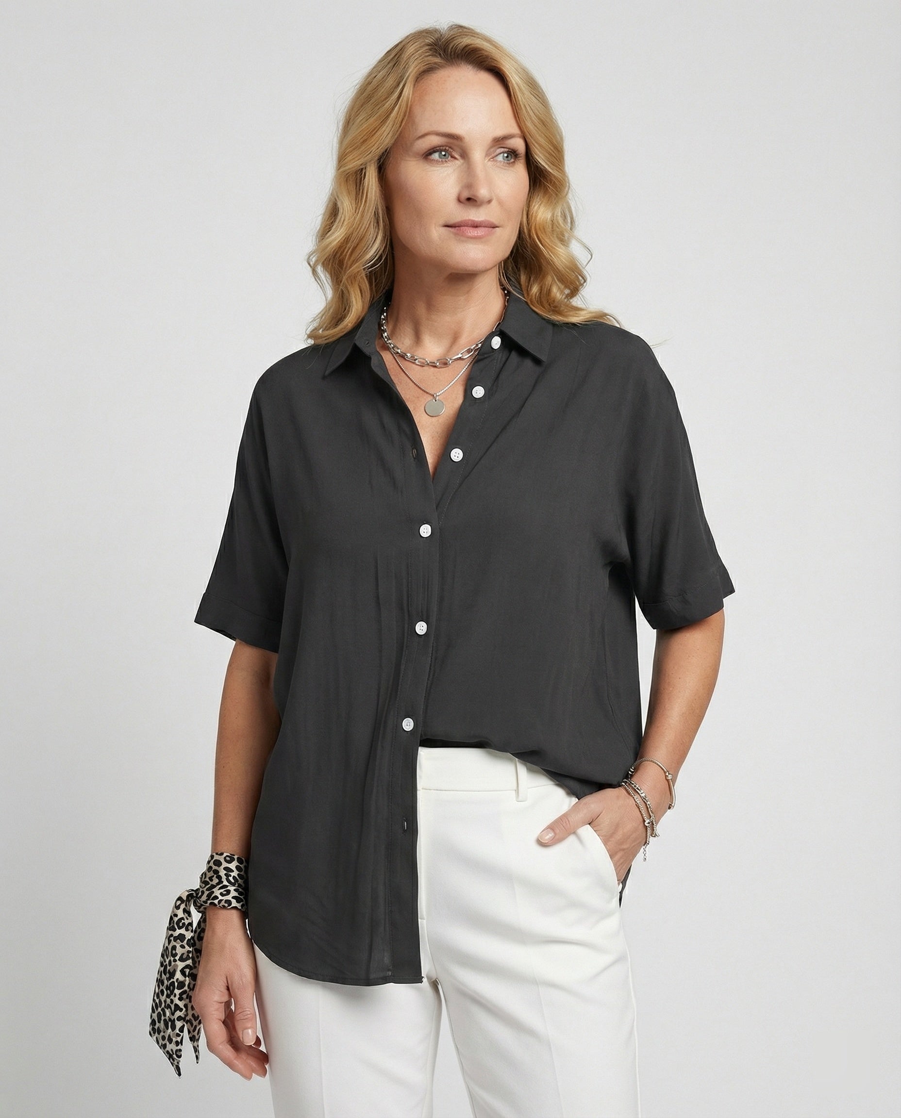 Blouse top women with V-neck-https://detail.1688.com/offer/1006231082802.html-Calm Wears-Black-S-Calm Wears