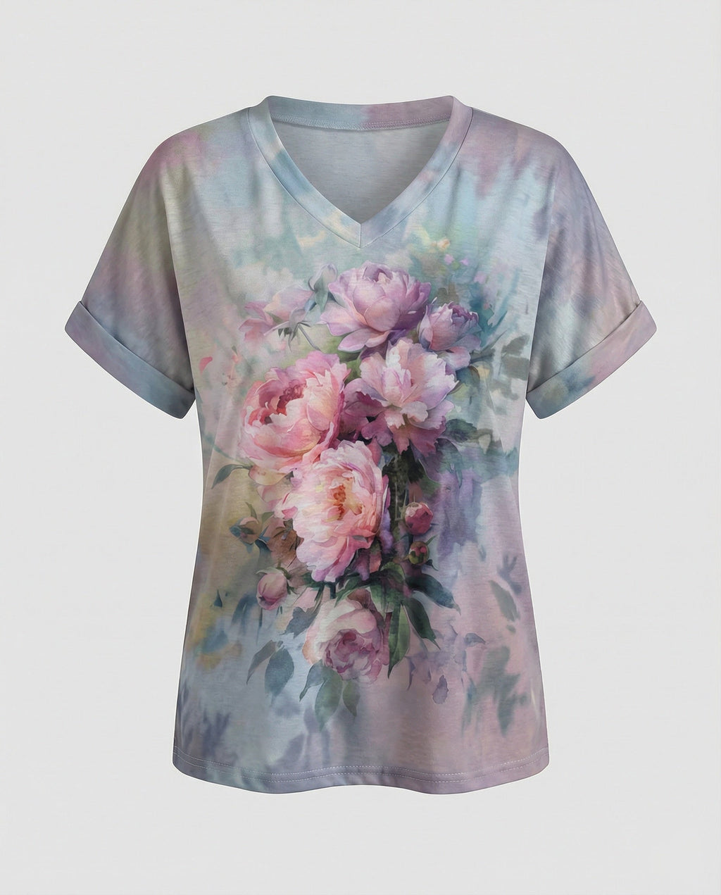 Blouses Tunic V-Neck Women Floral-https://detail.1688.com/offer/951765583141.html-Calm Wears-Gray-S-Calm Wears