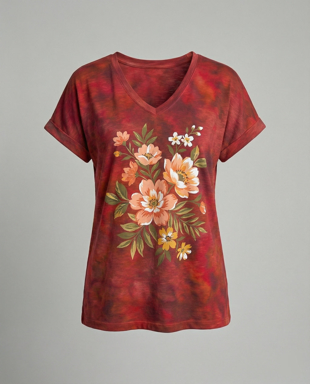 Blouses Tunic V-Neck Women Floral-https://detail.1688.com/offer/951765583141.html-Calm Wears-Gray-S-Calm Wears