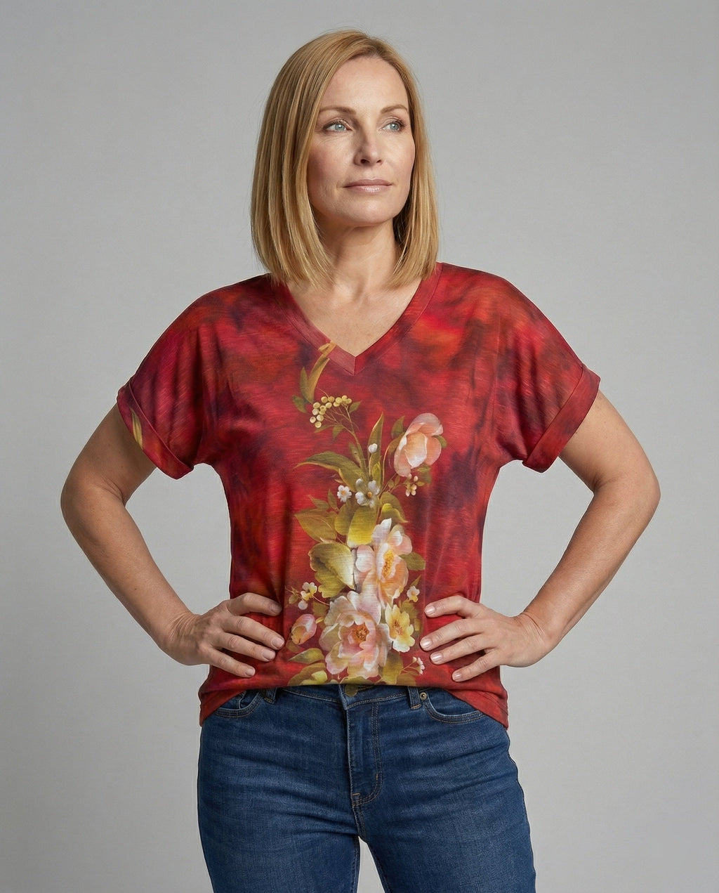 Blouses Tunic V-Neck Women Floral-https://detail.1688.com/offer/951765583141.html-Calm Wears-Gray-S-Calm Wears