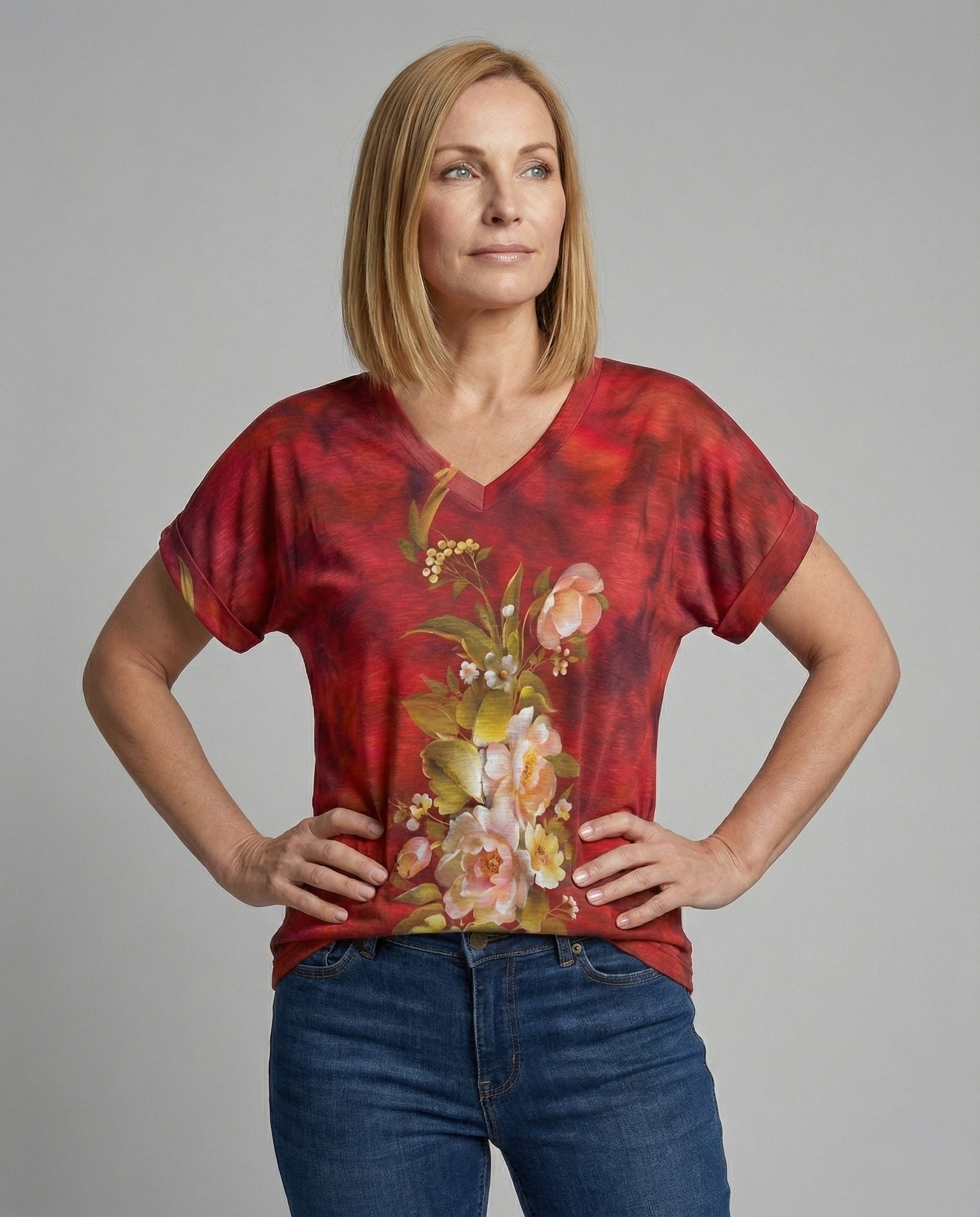 Blouses Tunic V-Neck Women Floral-https://detail.1688.com/offer/951765583141.html-Calm Wears-Gray-S-Calm Wears